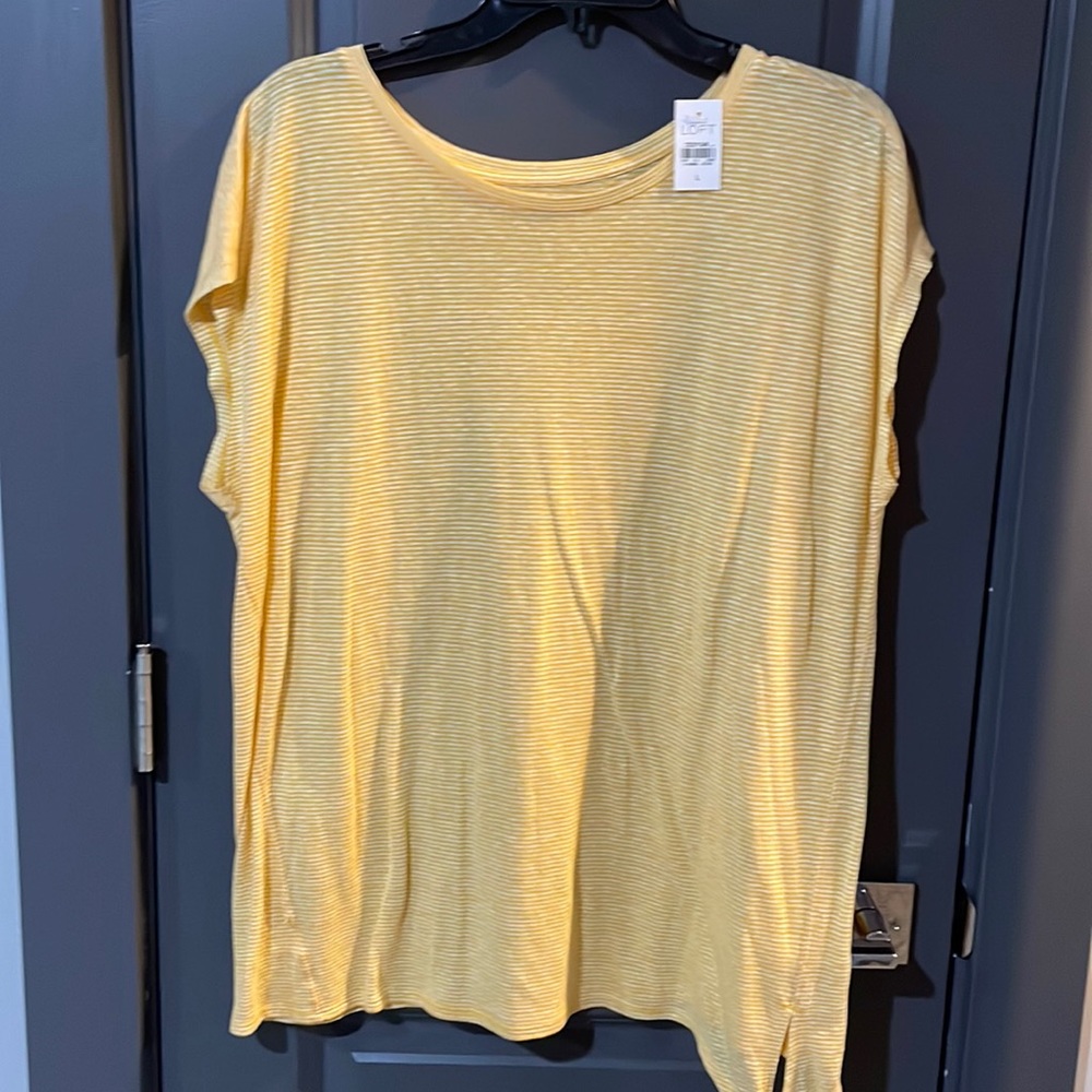 Loft yellow and white stripe tee with tie